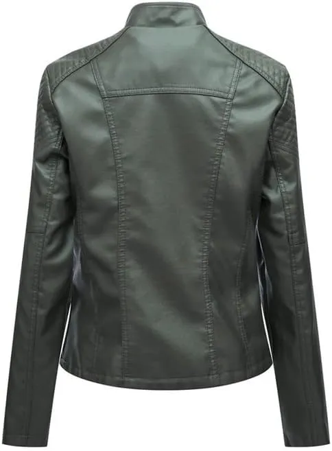 Shanghai Story Women's String Quilted Shoulder Oblique Zip Moto Pu Leather Biker Jacket 12 Color