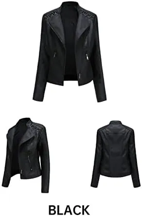 Shanghai Story Women's String Quilted Shoulder Oblique Zip Moto Pu Leather Biker Jacket 12 Color