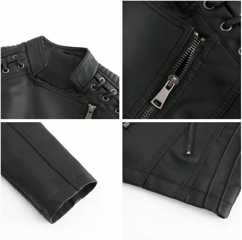 Shanghai Story Women's String Quilted Shoulder Oblique Zip Moto Pu Leather Biker Jacket 12 Color