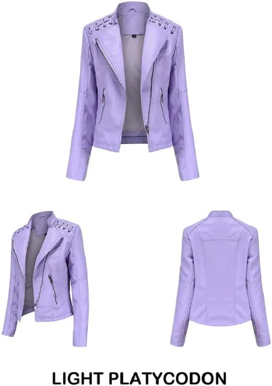 Shanghai Story Women's String Quilted Shoulder Oblique Zip Moto Pu Leather Biker Jacket 12 Color