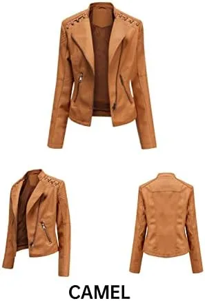 Shanghai Story Women's String Quilted Shoulder Oblique Zip Moto Pu Leather Biker Jacket 12 Color