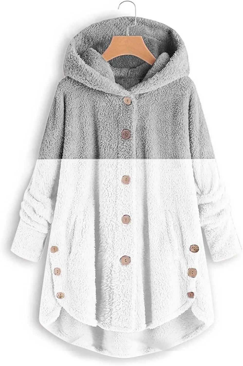 SHAOBGE Front Coat Women's Spliced Button Pocket Split Fashion Casual Long Sleeve Plush Coat Women plus Size Coats