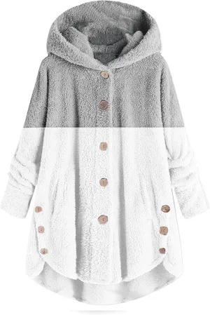 SHAOBGE Front Coat Women's Spliced Button Pocket Split Fashion Casual Long Sleeve Plush Coat Women plus Size Coats