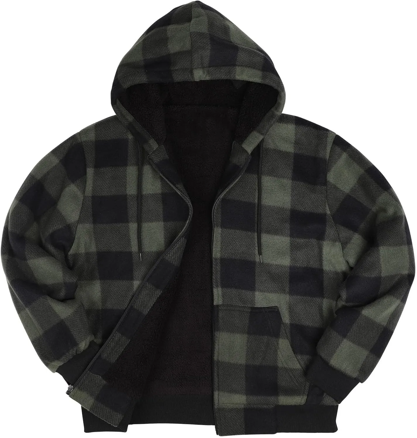 Sherpa Fleece Lined Hoodies for Men Heavy Thick Flannel Plaid Jacket Full Zip Up Winter Warm Sweatshirts Fashion Coat