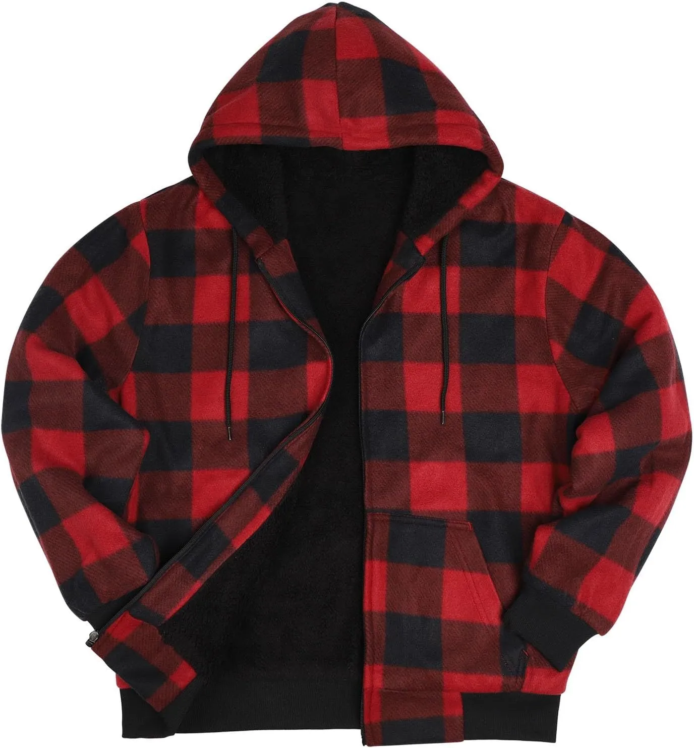Sherpa Fleece Lined Hoodies for Men Heavy Thick Flannel Plaid Jacket Full Zip Up Winter Warm Sweatshirts Fashion Coat
