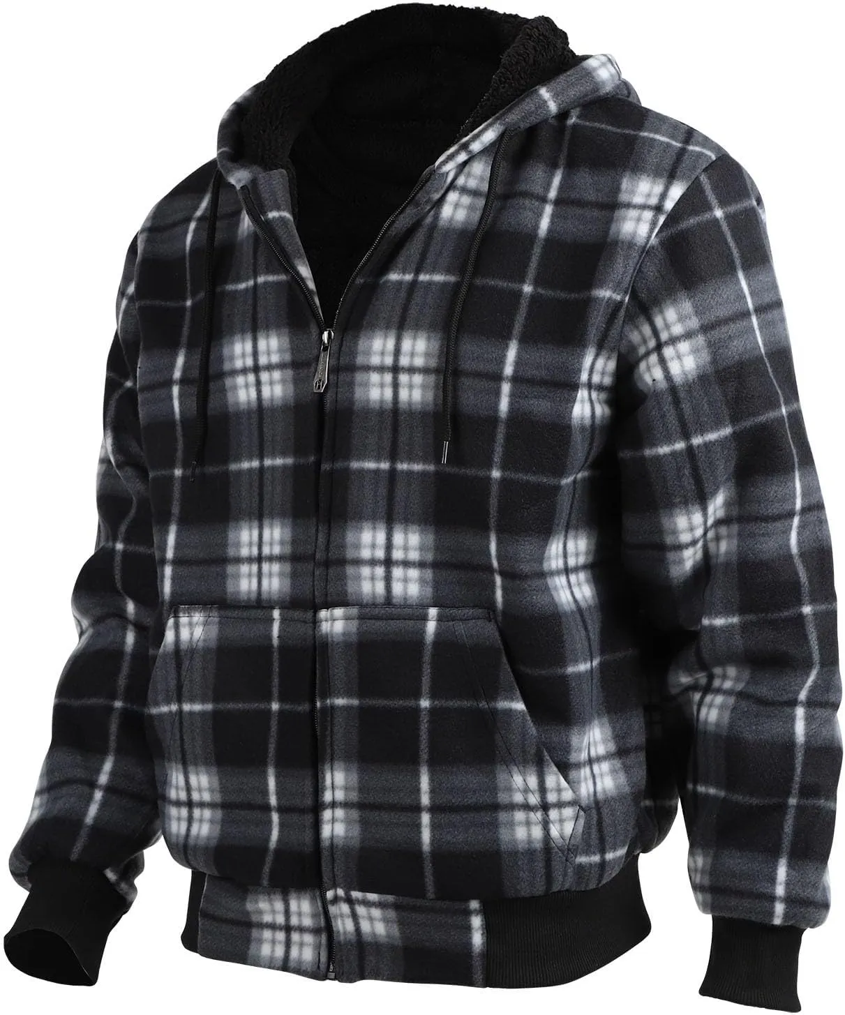 Sherpa Fleece Lined Hoodies for Men Heavy Thick Flannel Plaid Jacket Full Zip Up Winter Warm Sweatshirts Fashion Coat