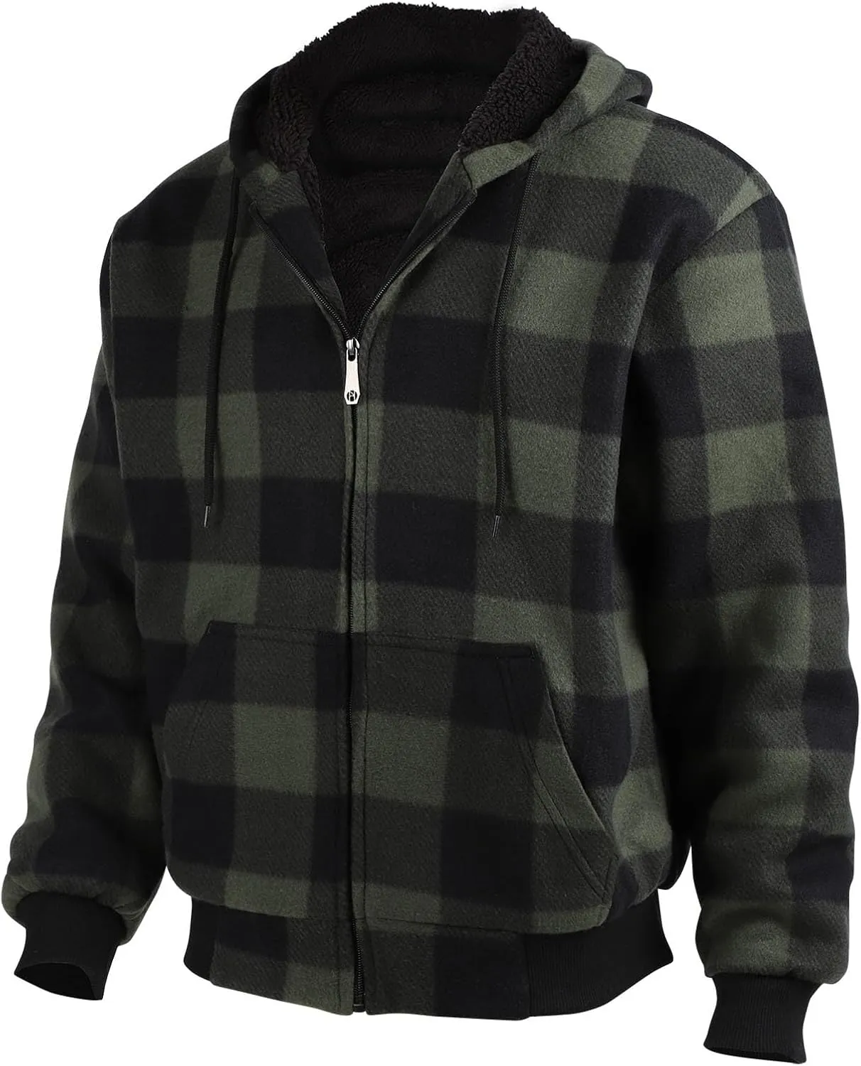 Sherpa Fleece Lined Hoodies for Men Heavy Thick Flannel Plaid Jacket Full Zip Up Winter Warm Sweatshirts Fashion Coat