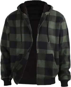 Sherpa Fleece Lined Hoodies for Men Heavy Thick Flannel Plaid Jacket Full Zip Up Winter Warm Sweatshirts Fashion Coat