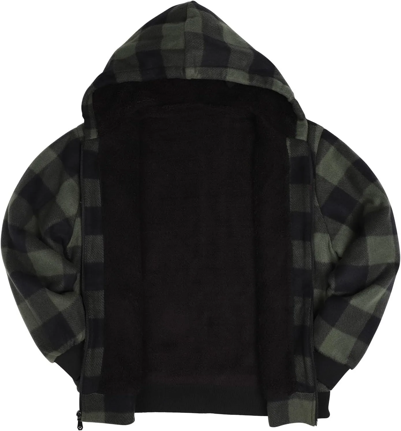 Sherpa Fleece Lined Hoodies for Men Heavy Thick Flannel Plaid Jacket Full Zip Up Winter Warm Sweatshirts Fashion Coat