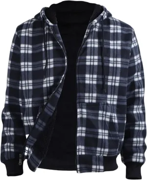 Sherpa Fleece Lined Hoodies for Men Heavy Thick Flannel Plaid Jacket Full Zip Up Winter Warm Sweatshirts Fashion Coat