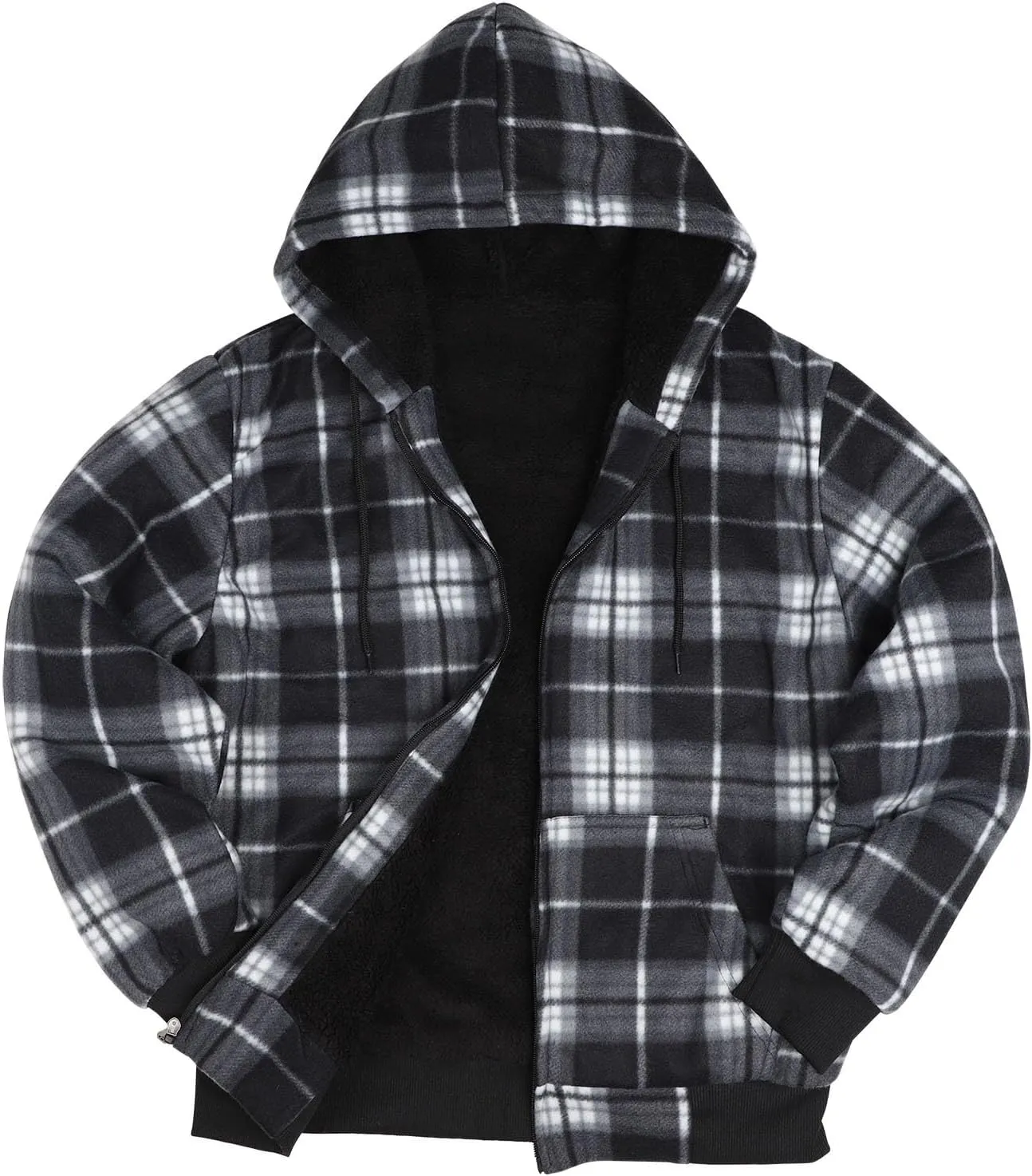 Sherpa Fleece Lined Hoodies for Men Heavy Thick Flannel Plaid Jacket Full Zip Up Winter Warm Sweatshirts Fashion Coat
