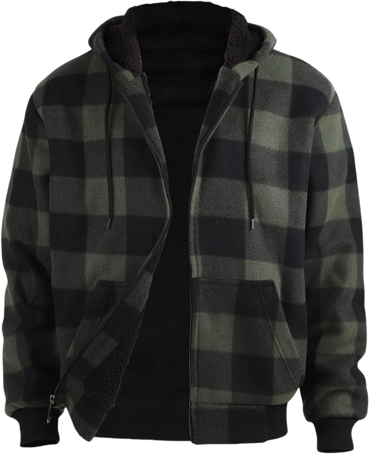 Sherpa Fleece Lined Hoodies for Men Heavy Thick Flannel Plaid Jacket Full Zip Up Winter Warm Sweatshirts Fashion Coat