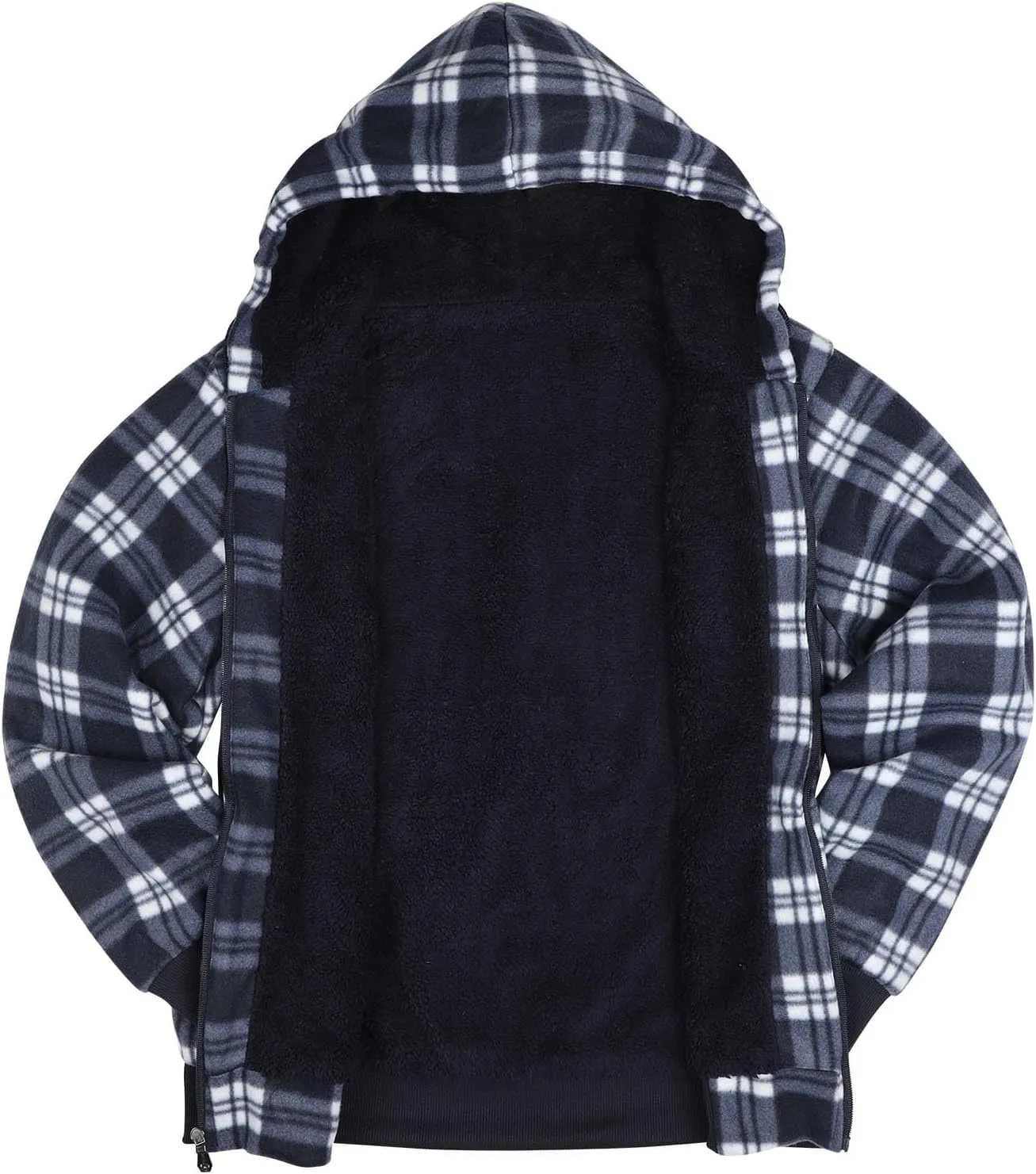 Sherpa Fleece Lined Hoodies for Men Heavy Thick Flannel Plaid Jacket Full Zip Up Winter Warm Sweatshirts Fashion Coat