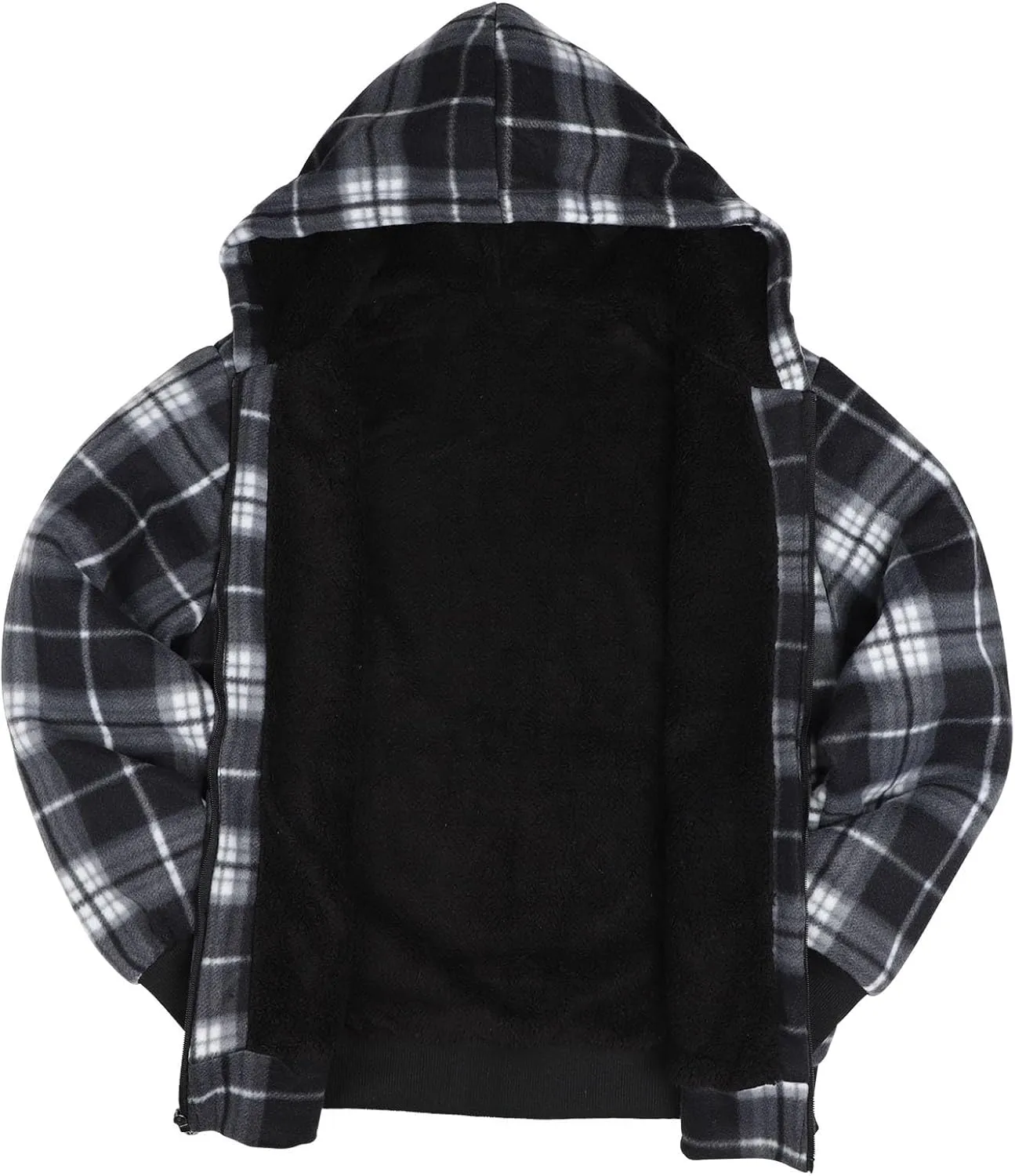 Sherpa Fleece Lined Hoodies for Men Heavy Thick Flannel Plaid Jacket Full Zip Up Winter Warm Sweatshirts Fashion Coat