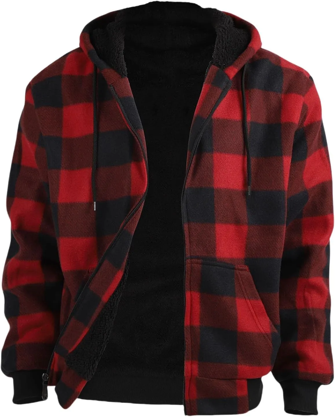 Sherpa Fleece Lined Hoodies for Men Heavy Thick Flannel Plaid Jacket Full Zip Up Winter Warm Sweatshirts Fashion Coat
