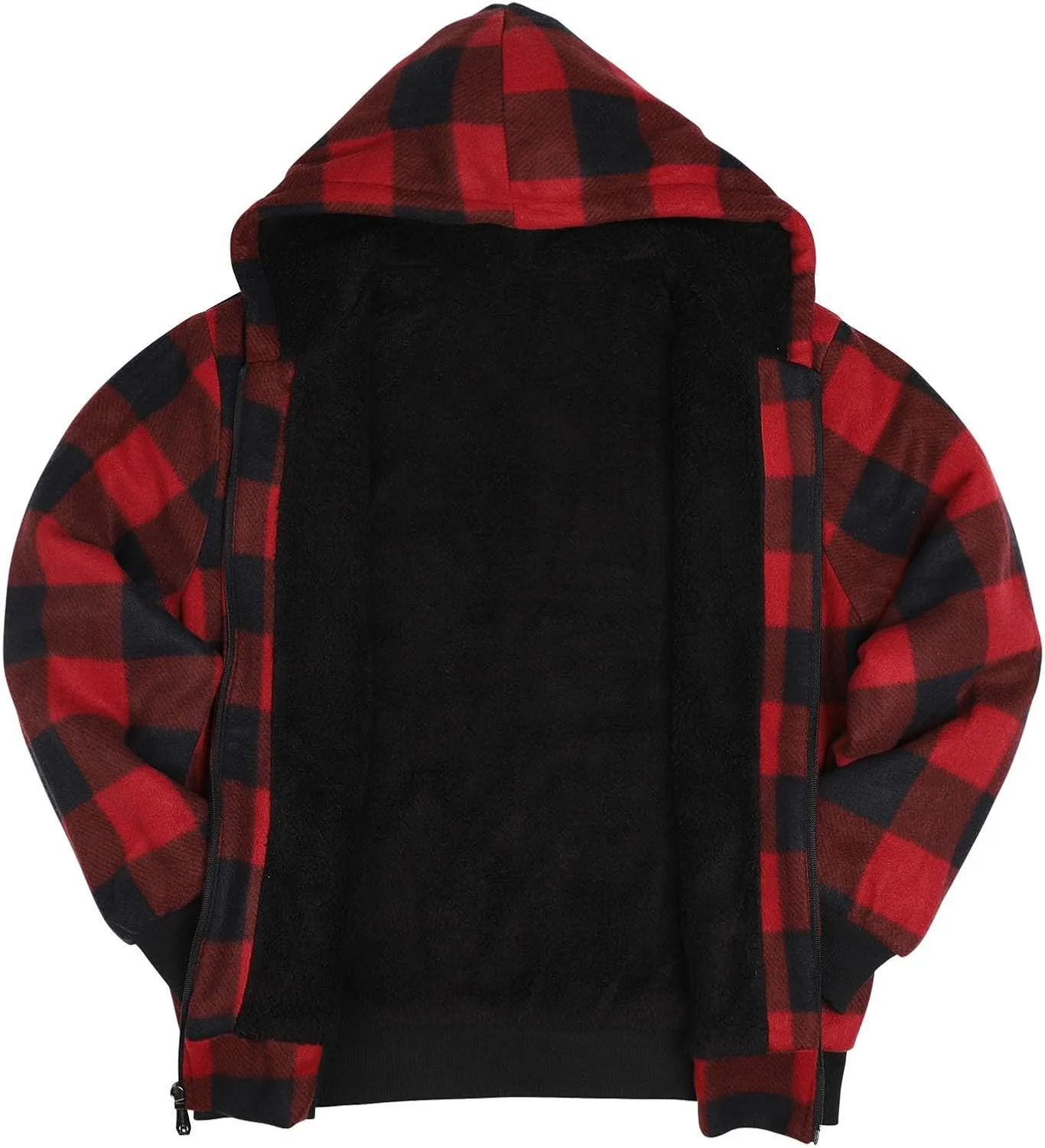 Sherpa Fleece Lined Hoodies for Men Heavy Thick Flannel Plaid Jacket Full Zip Up Winter Warm Sweatshirts Fashion Coat