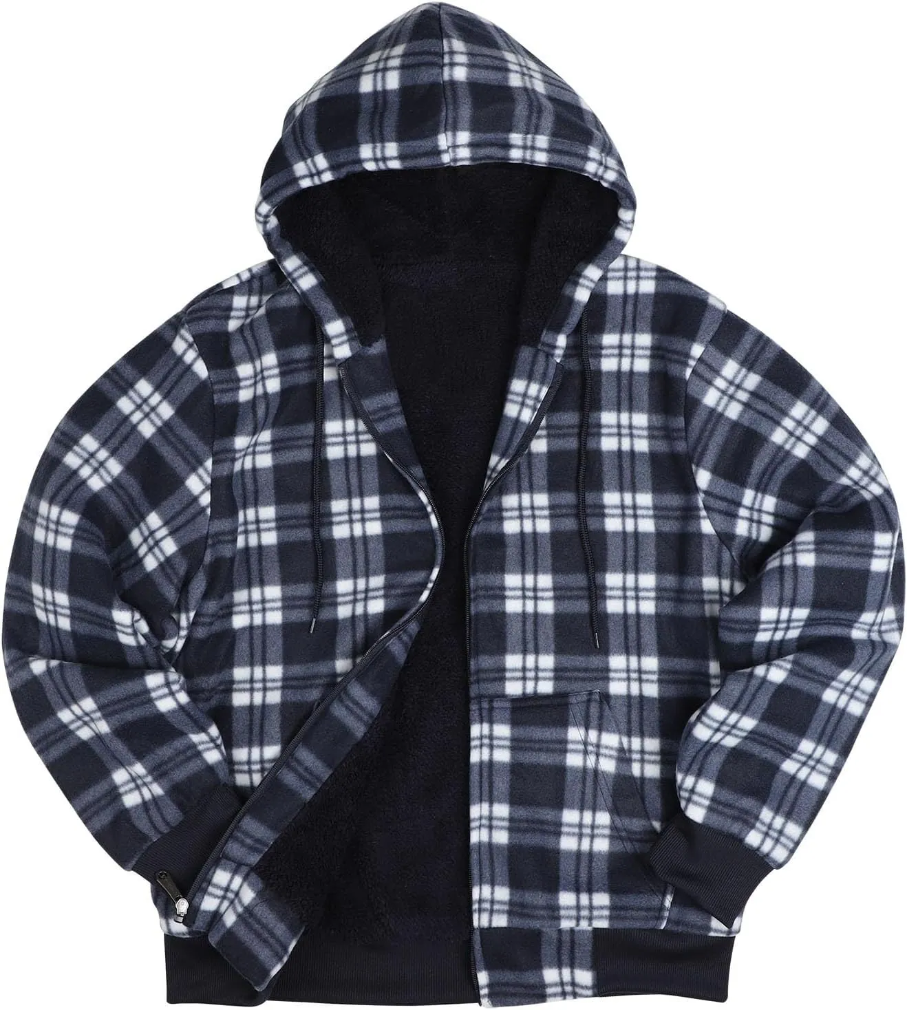 Sherpa Fleece Lined Hoodies for Men Heavy Thick Flannel Plaid Jacket Full Zip Up Winter Warm Sweatshirts Fashion Coat