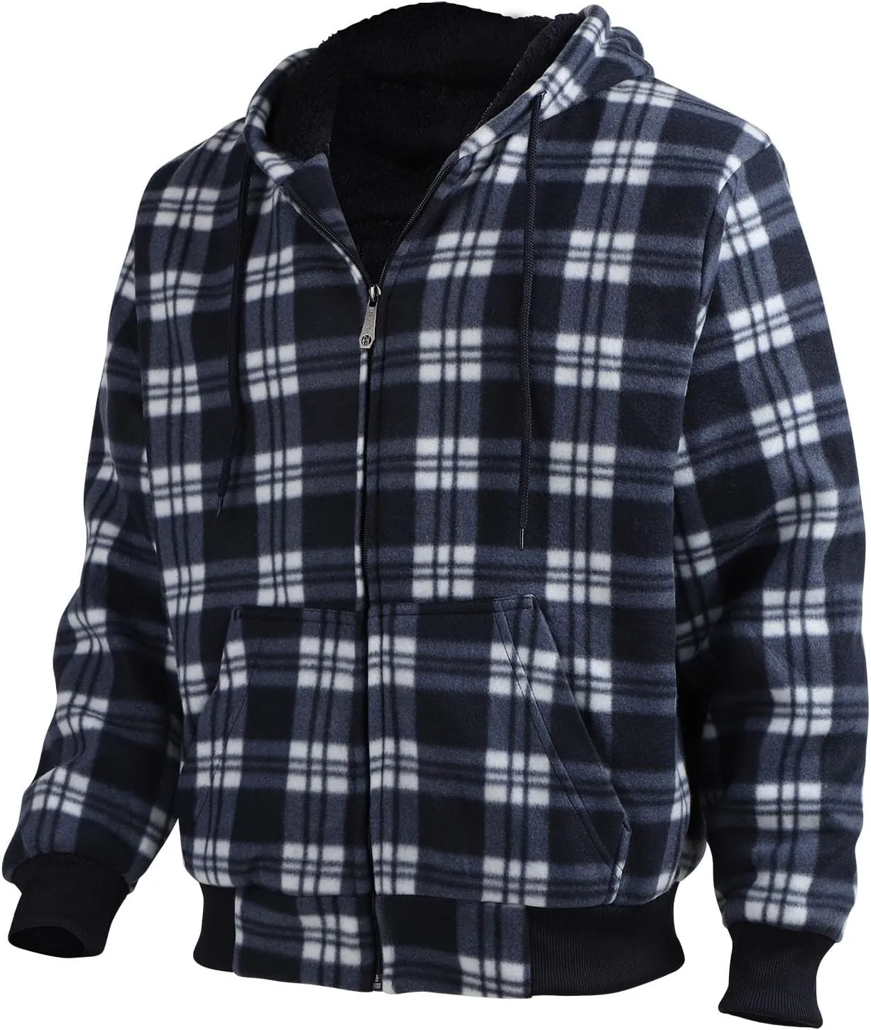 Sherpa Fleece Lined Hoodies for Men Heavy Thick Flannel Plaid Jacket Full Zip Up Winter Warm Sweatshirts Fashion Coat