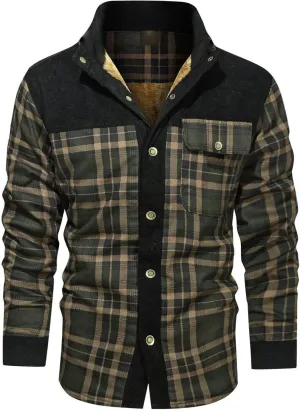 Sherpa Lined Jacket Men Fleece Corduroy Coat Plaid Warm Jackets Oversized Outdoor Coats Button Down Winter Overcoats