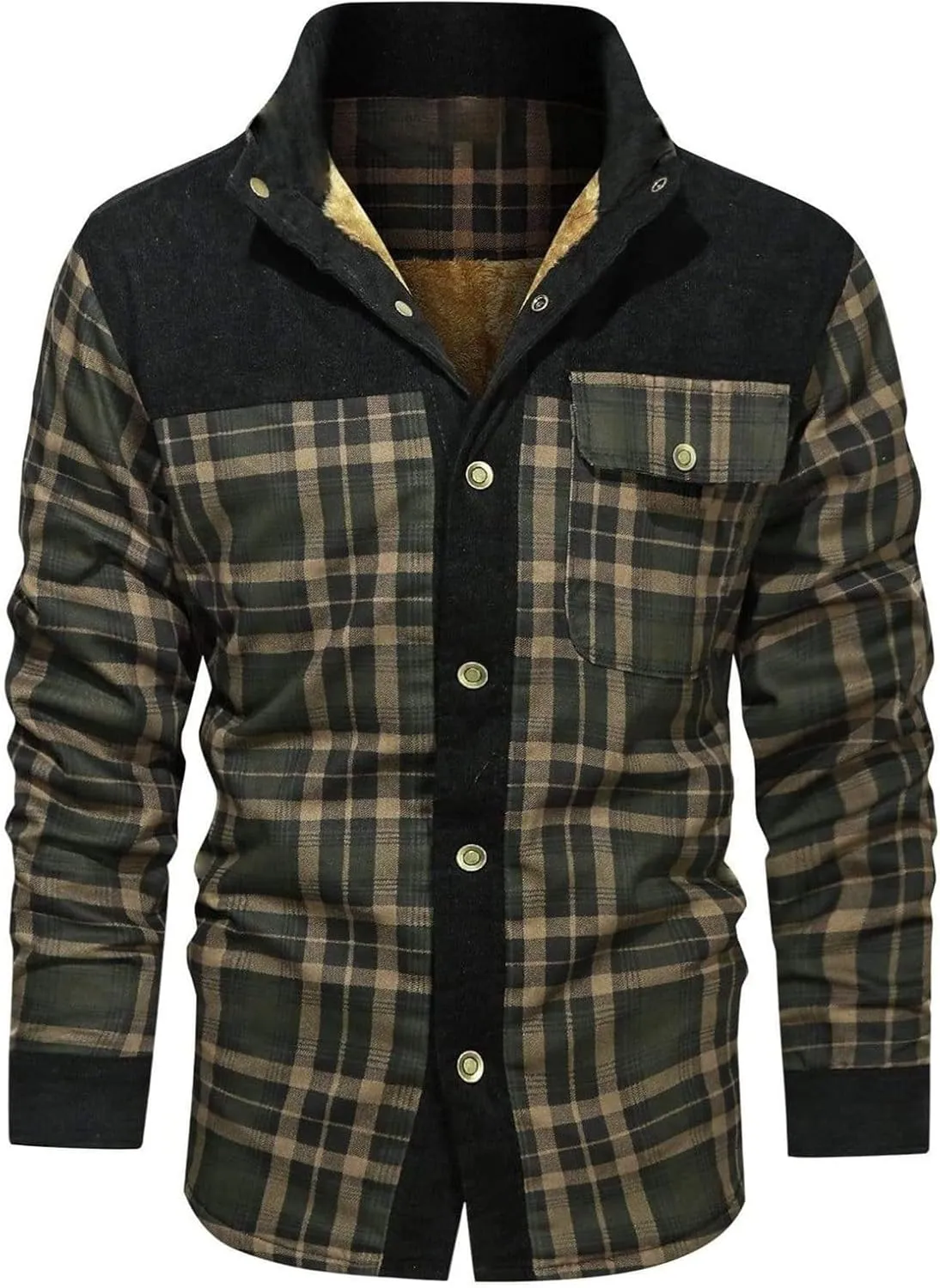 Sherpa Lined Jacket Men Fleece Corduroy Coat Plaid Warm Jackets Oversized Outdoor Coats Button Down Winter Overcoats