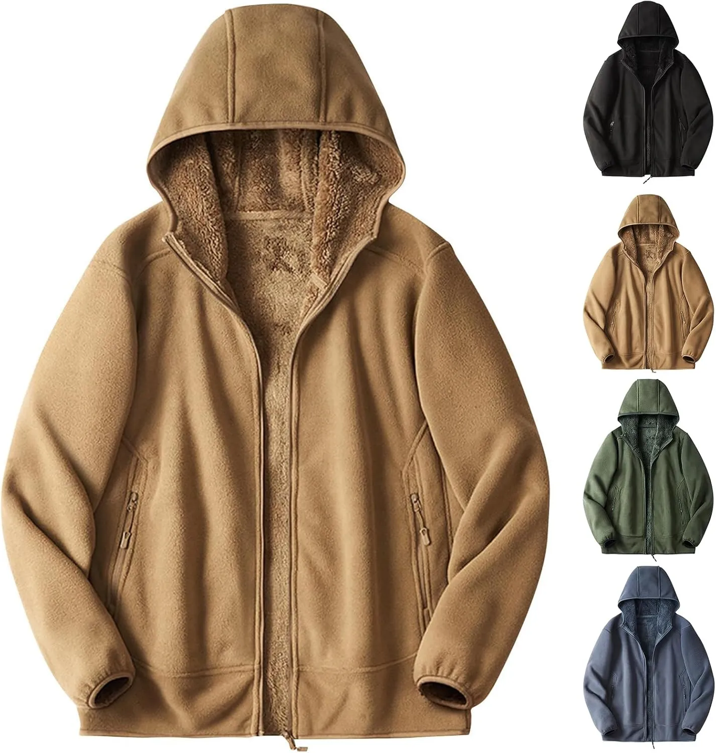 Sherpa Lined Jackets Women Men Polar Fleece Lined Hoodies Thick Warm Full Zip Winter Warm Oversized Hooded Sweatshirt