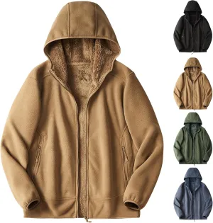 Sherpa Lined Jackets Women Men Polar Fleece Lined Hoodies Thick Warm Full Zip Winter Warm Oversized Hooded Sweatshirt