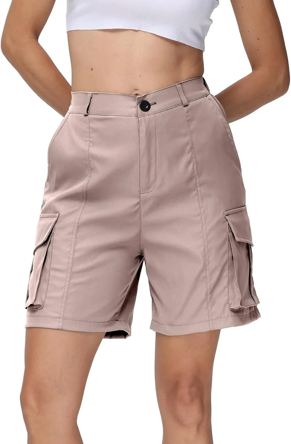 Shorts for Women Y2k Elastic High Waist Cargo Shorts Casual Knee Length Bermuda Shorts Summer Long Shorts with Pocket