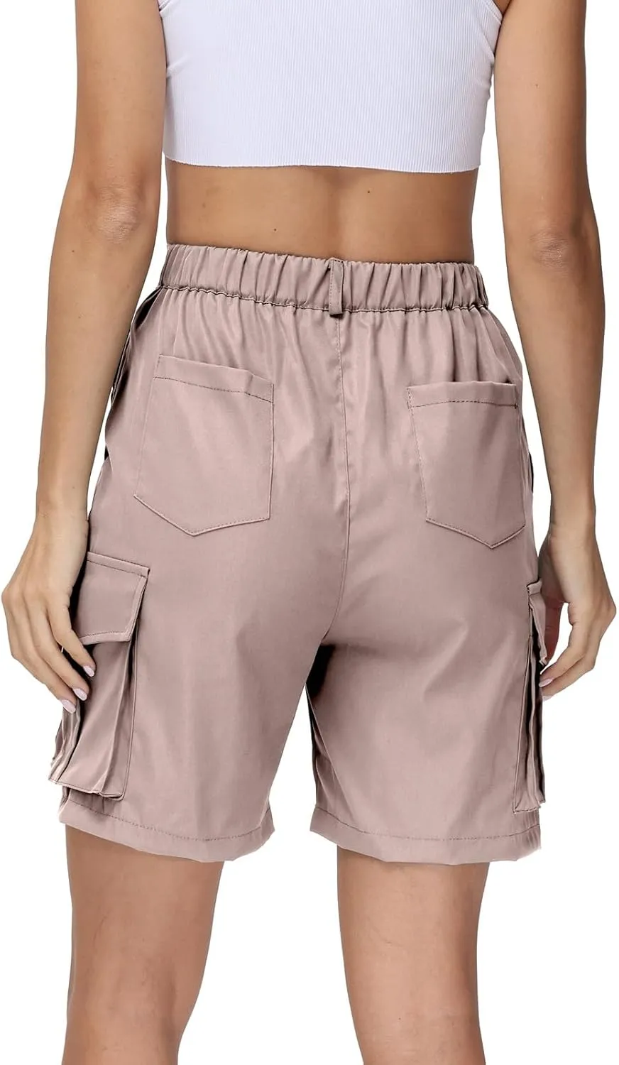Shorts for Women Y2k Elastic High Waist Cargo Shorts Casual Knee Length Bermuda Shorts Summer Long Shorts with Pocket
