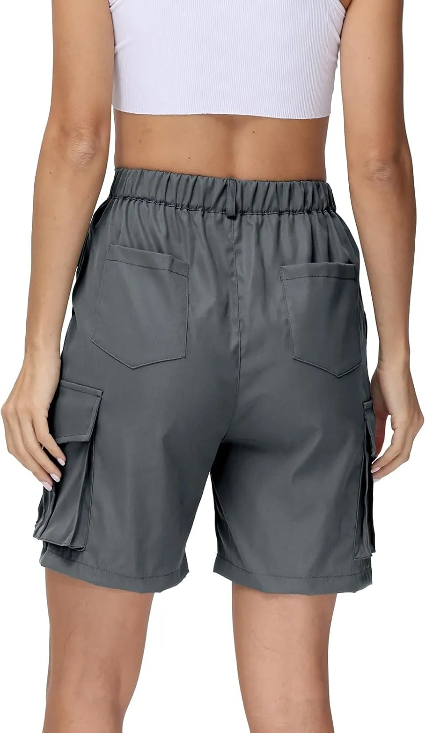 Shorts for Women Y2k Elastic High Waist Cargo Shorts Casual Knee Length Bermuda Shorts Summer Long Shorts with Pocket