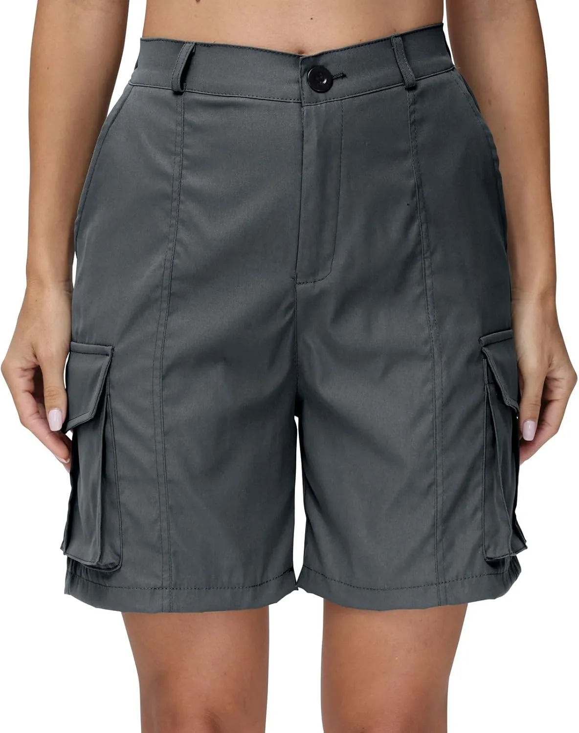 Shorts for Women Y2k Elastic High Waist Cargo Shorts Casual Knee Length Bermuda Shorts Summer Long Shorts with Pocket