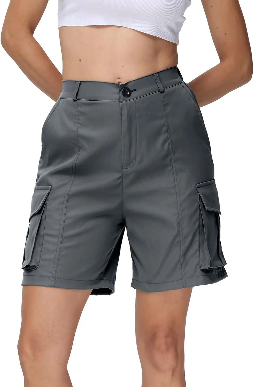 Shorts for Women Y2k Elastic High Waist Cargo Shorts Casual Knee Length Bermuda Shorts Summer Long Shorts with Pocket