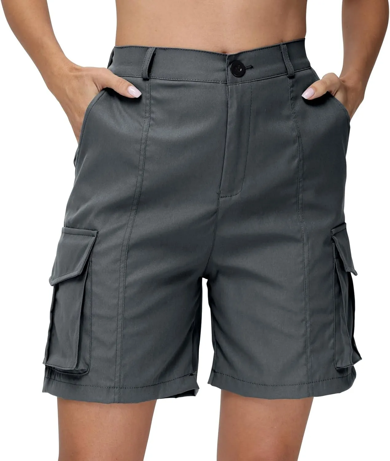 Shorts for Women Y2k Elastic High Waist Cargo Shorts Casual Knee Length Bermuda Shorts Summer Long Shorts with Pocket