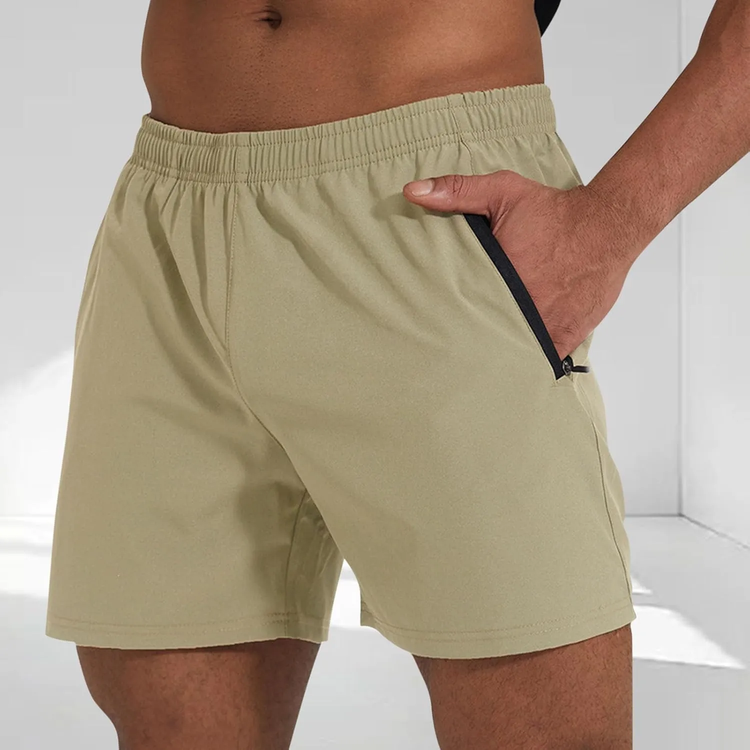 Sinzelimin Men's Athletic Shorts Fashion Solid Elastic Waist Quick-Drying Breathable Short Sweatpant Loose Comfy Crop Pants