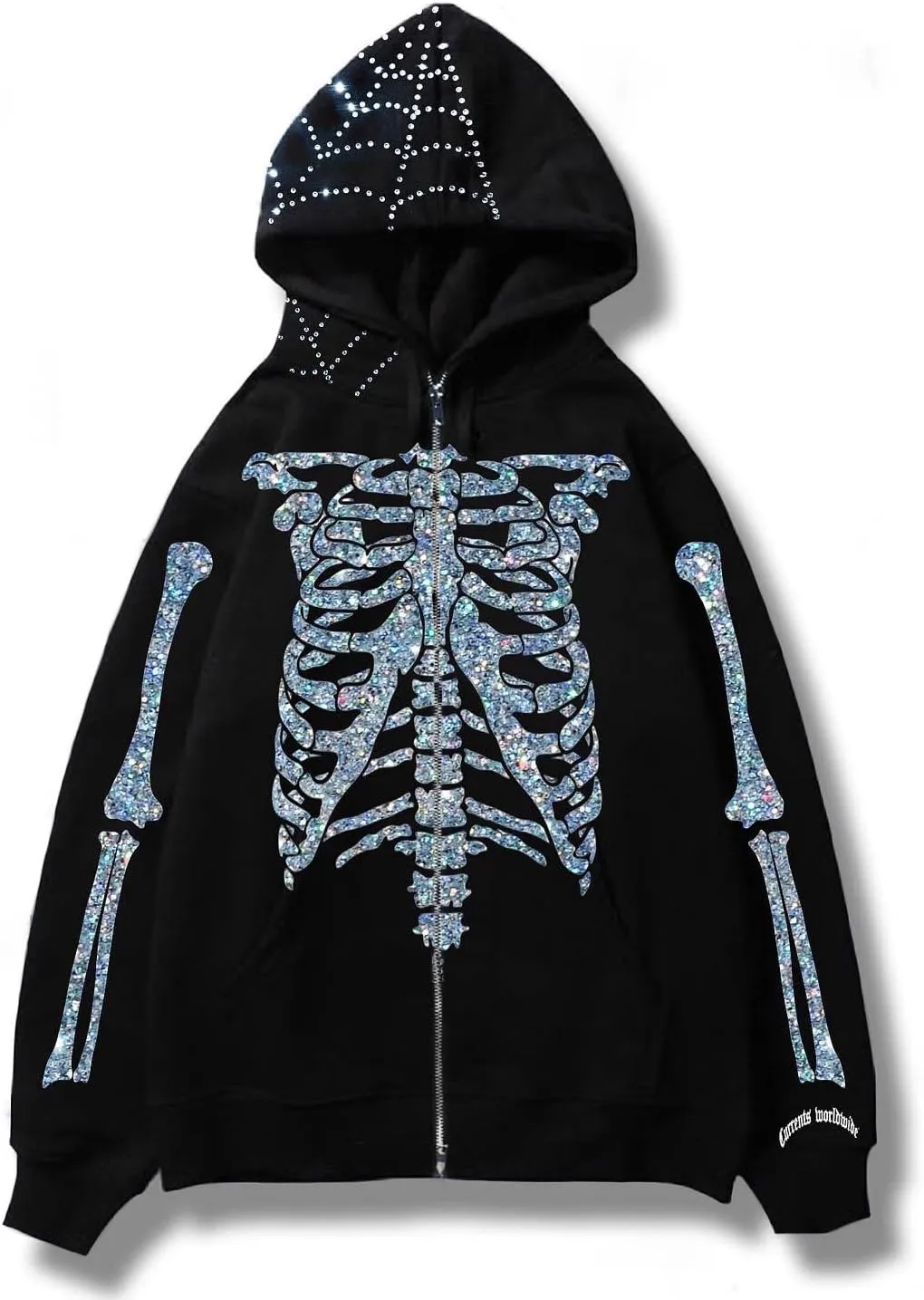 Skeleton Full Zip Up Hoodies Women Men Cosplay Skull Graphic Print Sweatshirt Gothic Oversized Jackets