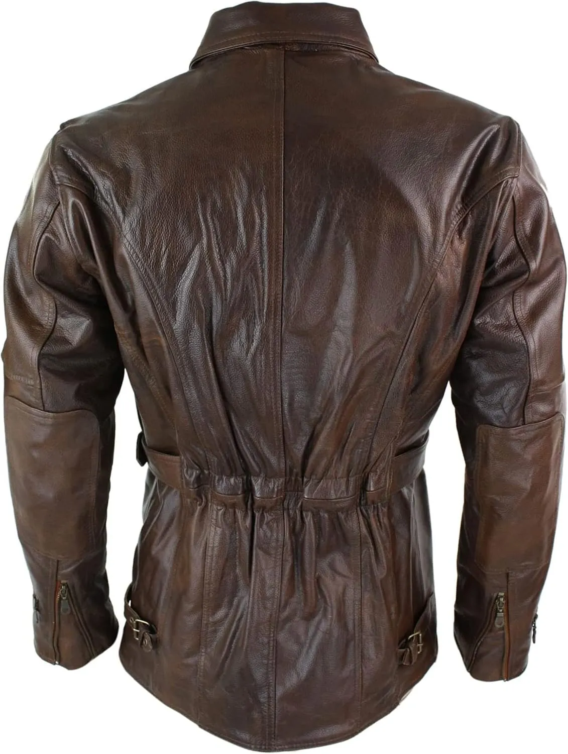 SKY-SELLER Mens 3/4 Quarter Length Motorcycle Black Biker Long Jacket - Genuine Leather Coat Winter Outerwear