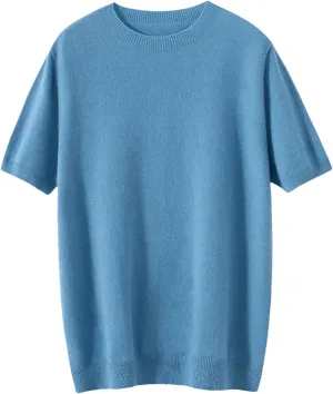 Spring Summer O-Neck Short Sleeve Cashmere Sweater for Men Business Wool Knitted T-Shirt Wool T-Shirt Short Sleeve
