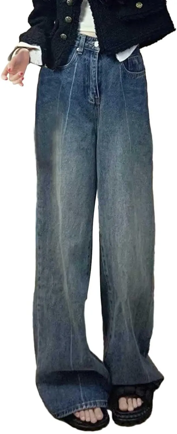 Straight Leg Jeans for Women High Waisted Boyfried Denim Pants Ripped Distressed with Pockets Baggy Jean Trousers
