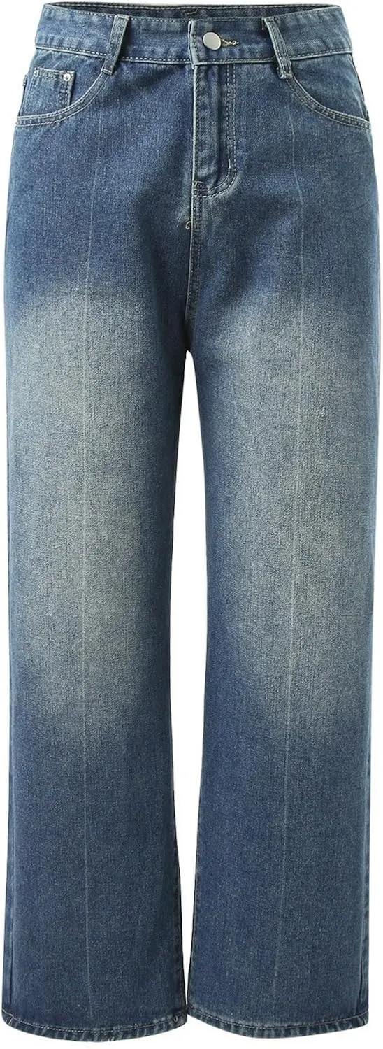 Straight Leg Jeans for Women High Waisted Boyfried Denim Pants Ripped Distressed with Pockets Baggy Jean Trousers
