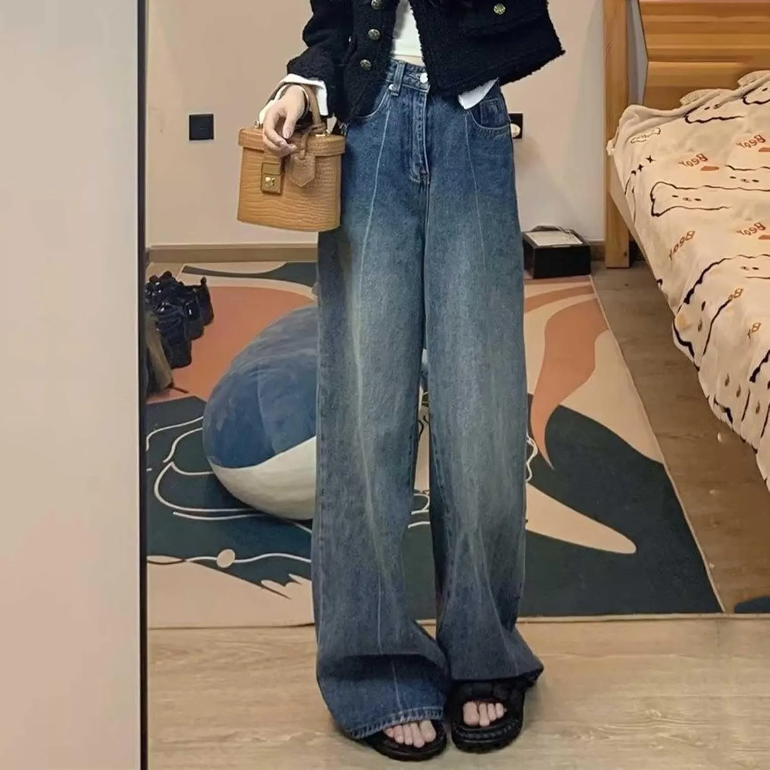 Straight Leg Jeans for Women High Waisted Boyfried Denim Pants Ripped Distressed with Pockets Baggy Jean Trousers
