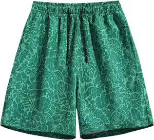 Summer Beach Shorts for Mens Fashion Printed Elastic Waist Drawstring Casual Pant Thin Loose Fit Vacation Park Shorts