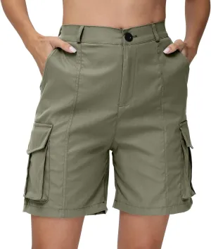 Summer Bermuda Cargo Shorts Women Knee Length Hiking Shorts 6 Pockets Casual High Waisted Camping Travel Shorts 2024