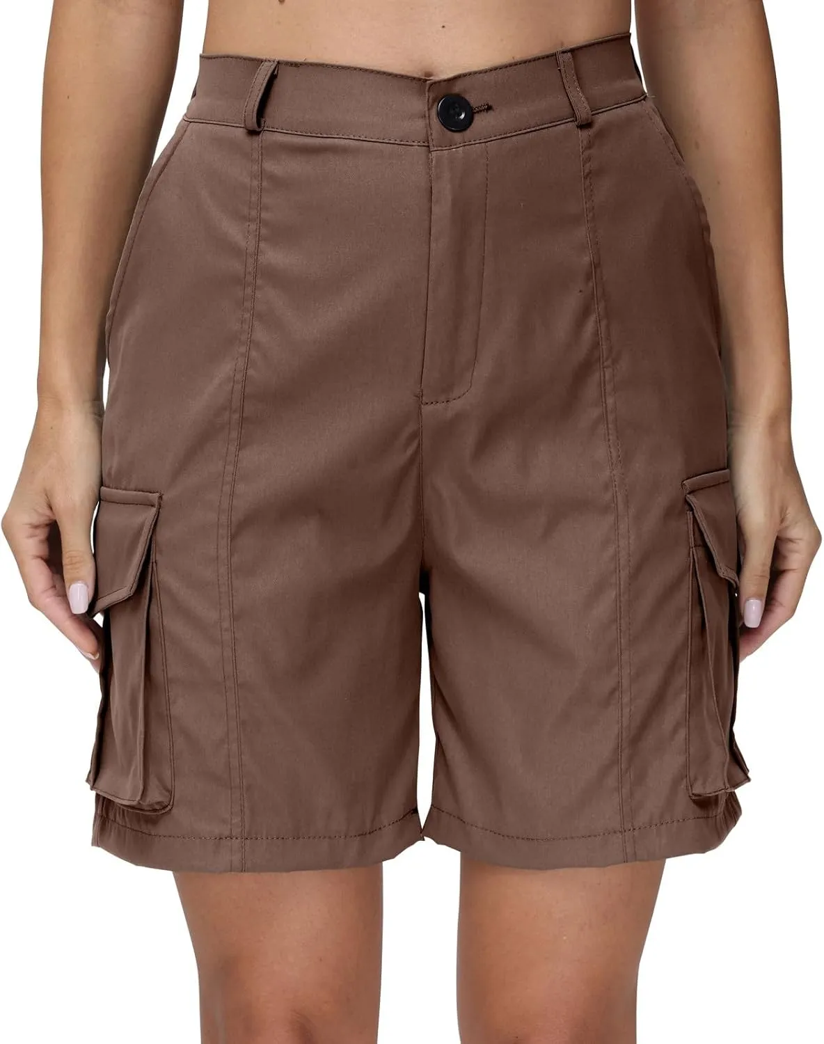 Summer Bermuda Cargo Shorts Women Knee Length Hiking Shorts 6 Pockets Casual High Waisted Camping Travel Shorts 2024