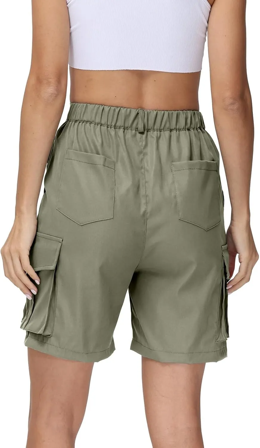 Summer Bermuda Cargo Shorts Women Knee Length Hiking Shorts 6 Pockets Casual High Waisted Camping Travel Shorts 2024