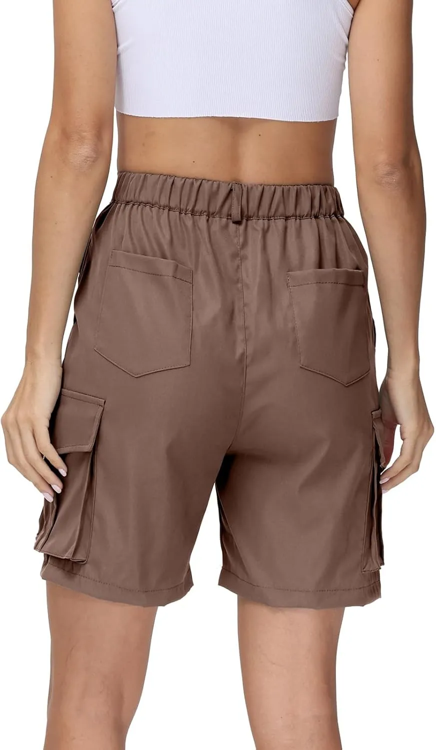 Summer Bermuda Cargo Shorts Women Knee Length Hiking Shorts 6 Pockets Casual High Waisted Camping Travel Shorts 2024