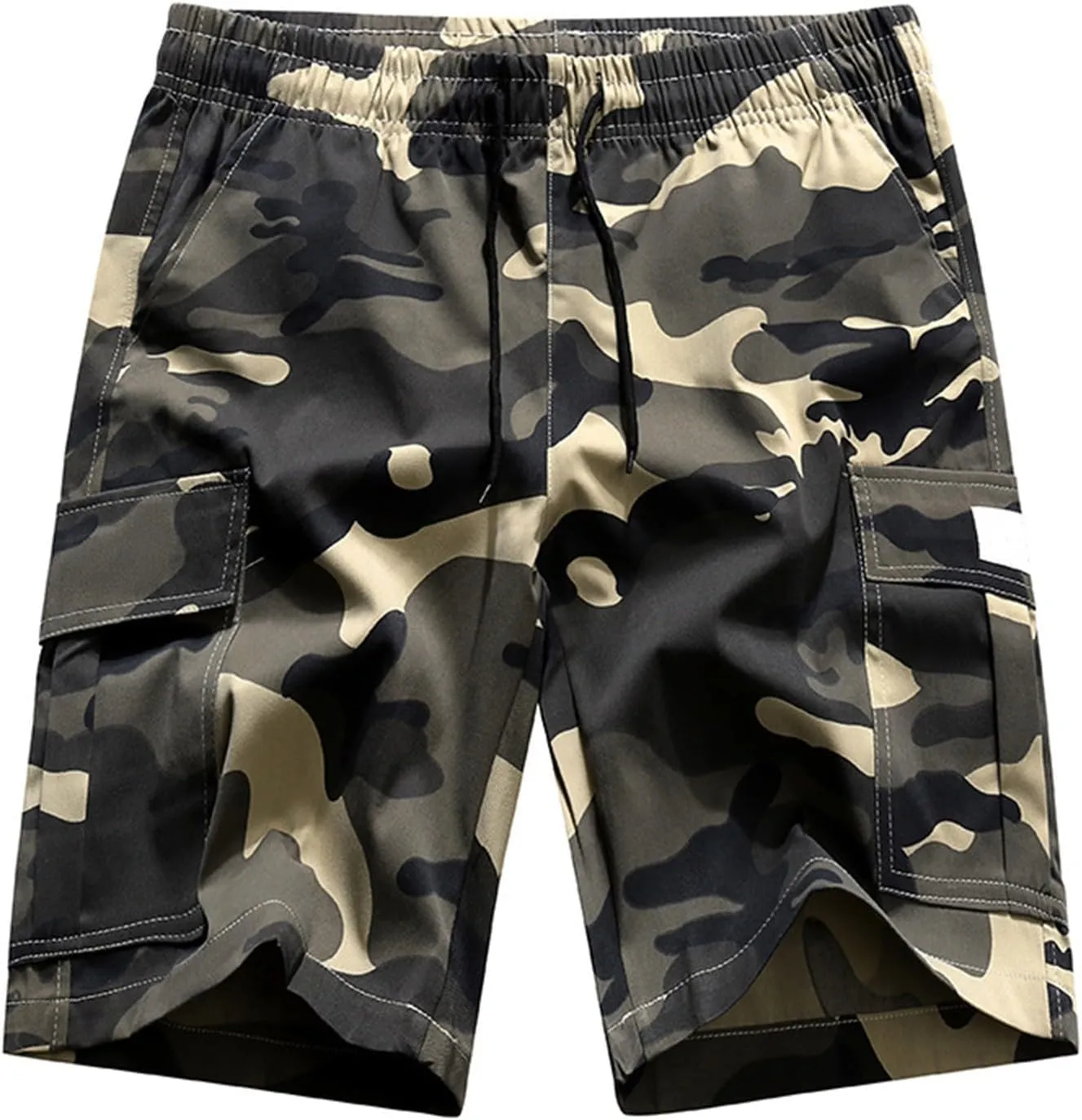 Summer Camo Shorts for Mens Training Workout Sport Cargo Pants Casual Drawstring Baggy Shorts with Pockets Plus Size