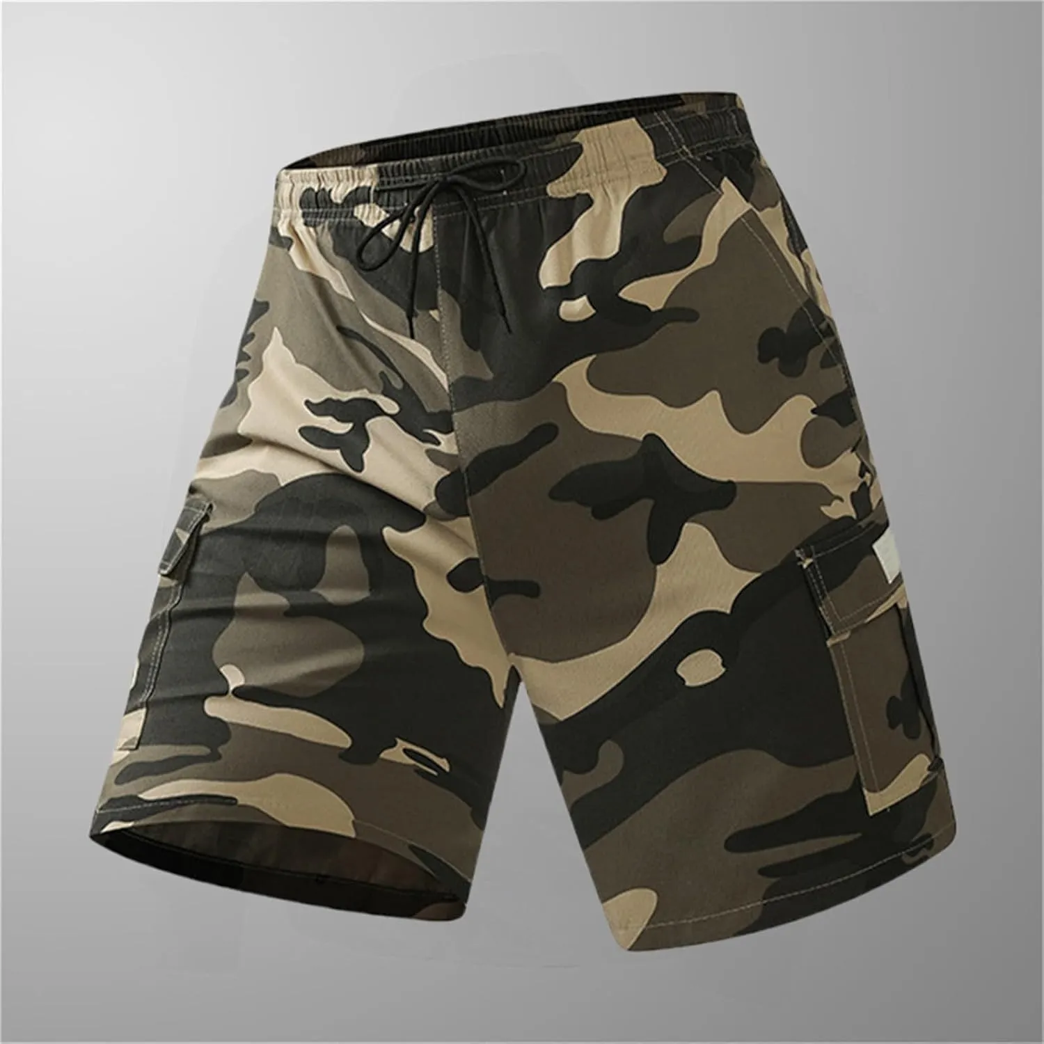 Summer Camo Shorts for Mens Training Workout Sport Cargo Pants Casual Drawstring Baggy Shorts with Pockets Plus Size