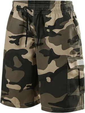 Summer Camo Shorts for Mens Training Workout Sport Cargo Pants Casual Drawstring Baggy Shorts with Pockets Plus Size