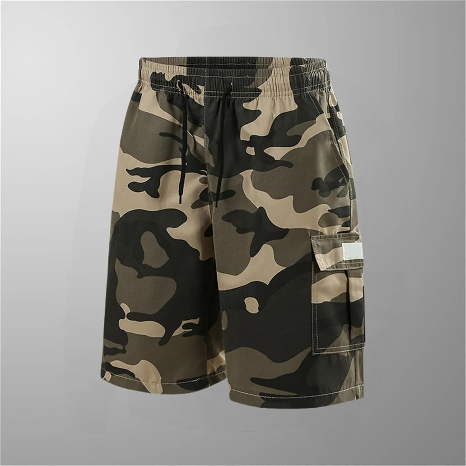 Summer Camo Shorts for Mens Training Workout Sport Cargo Pants Casual Drawstring Baggy Shorts with Pockets Plus Size