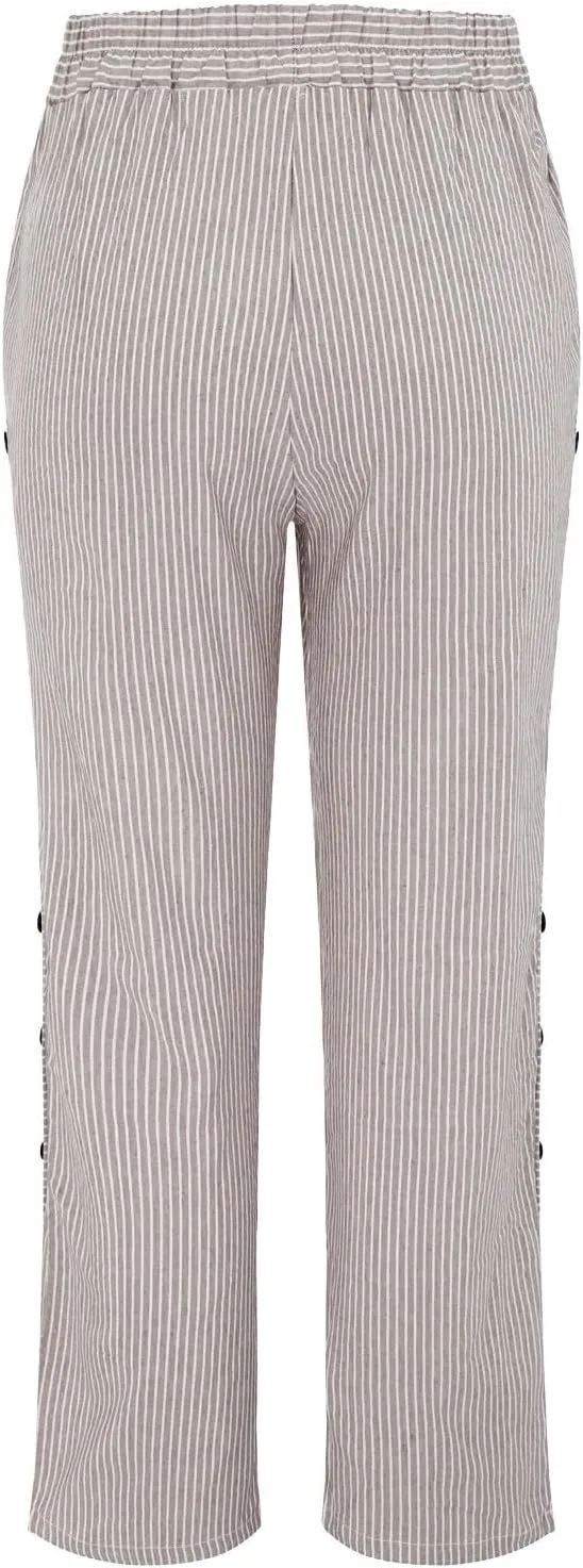 Summer Pants for Women Striped Printed Side Button Pants Baggy Elastic Waist Straight Leg Trousers with Pocket