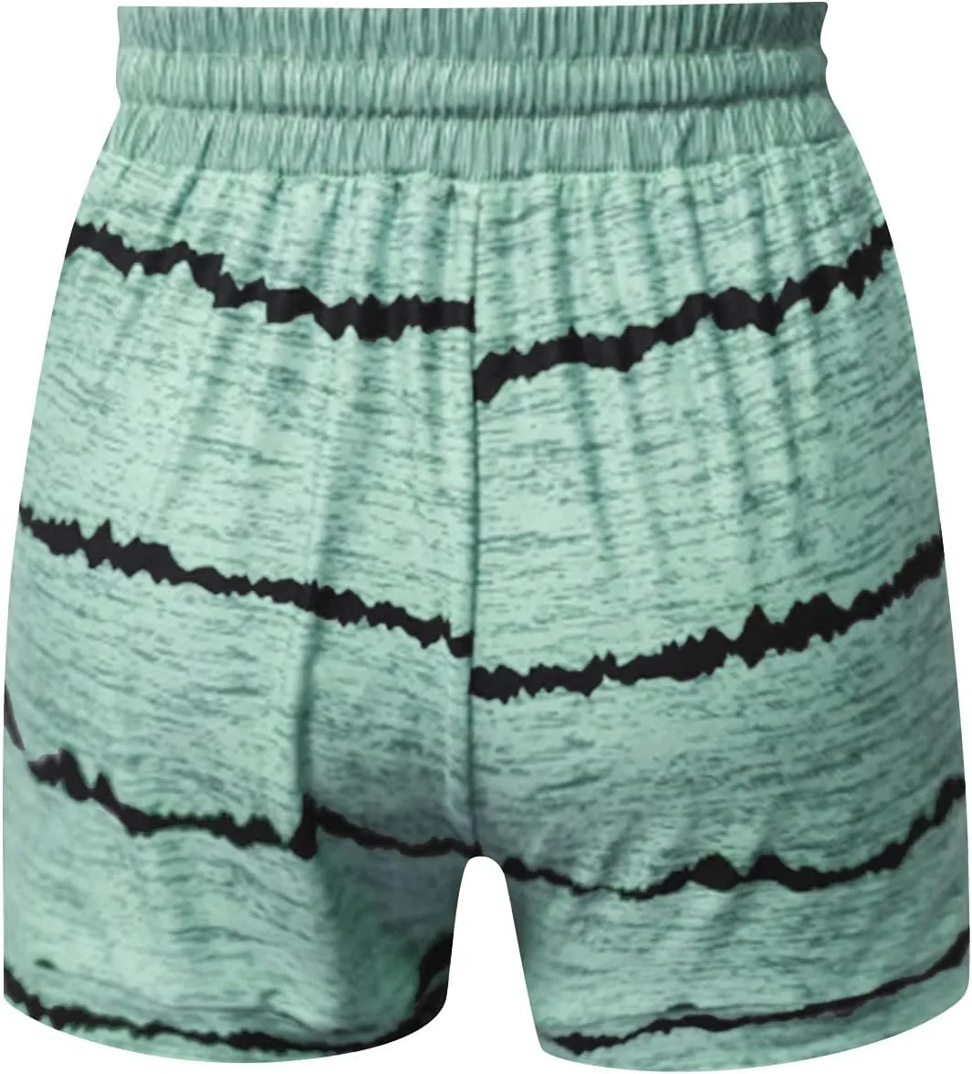 Summer Printed Cotton Shorts for Women 2024 Casual Elastic High Waist Gym Workout Shorts Drawstring Comfort Sweat Shorts